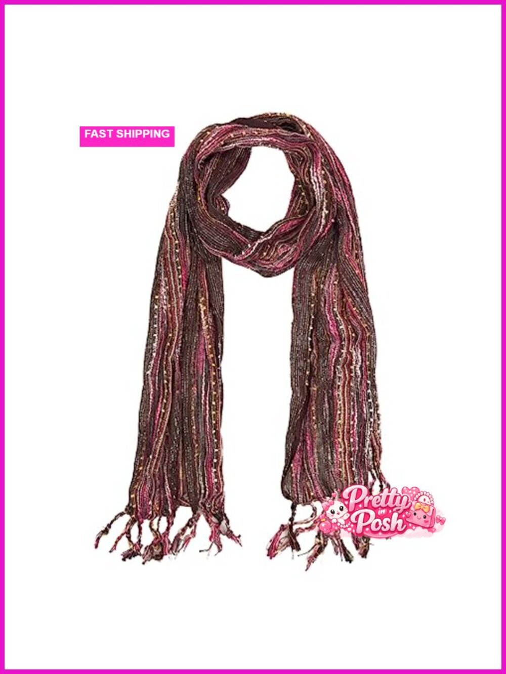 Lightweight Woven Boho Shawl Scarf with Fringe, 70x17